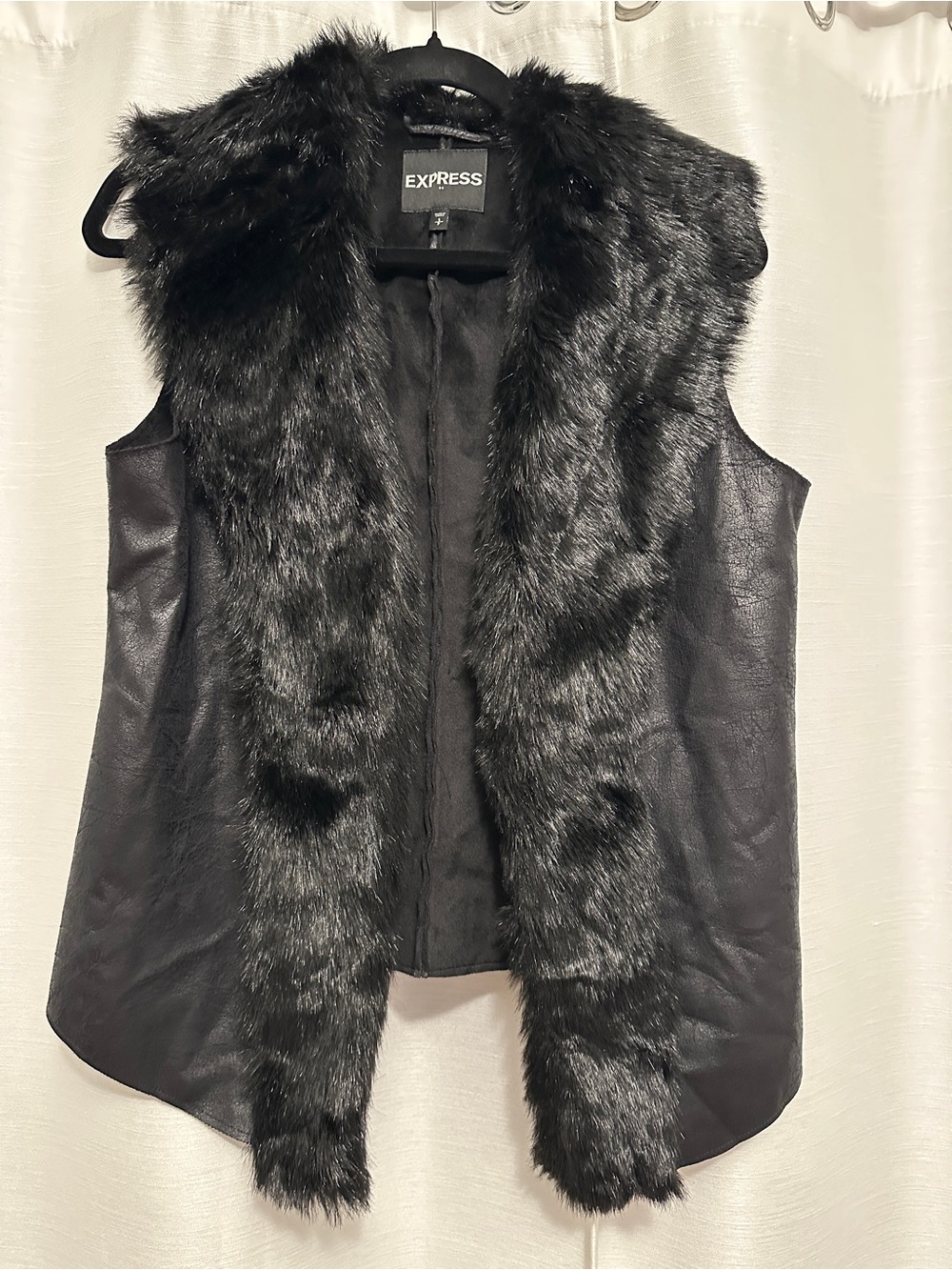 Express Black Faux Fur-Trimmed Leather-Look Vest